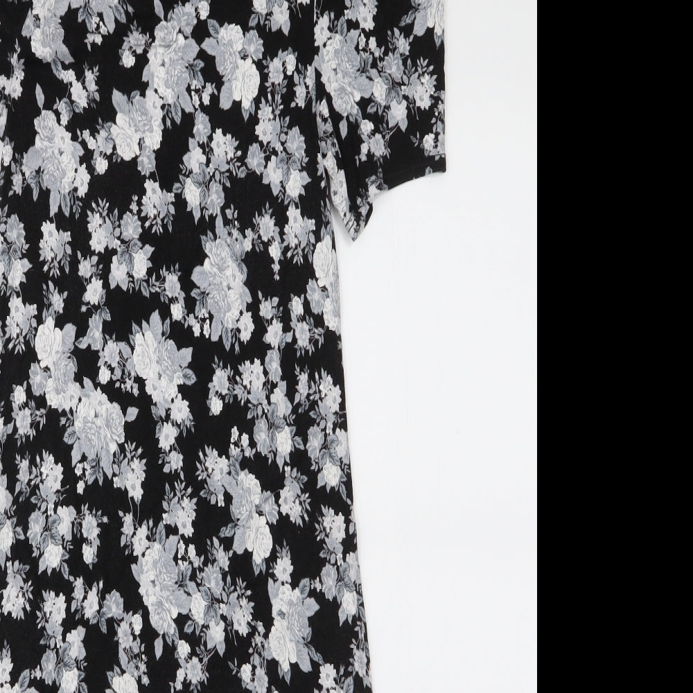 Dorothy Perkins Womens Black Floral Viscose A-Line  Size 8  Round Neck Pullover
