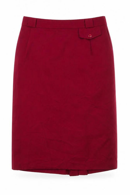 Front view of Jacwin women’s red polyester straight & pencil skirt, size UK 32, in zip