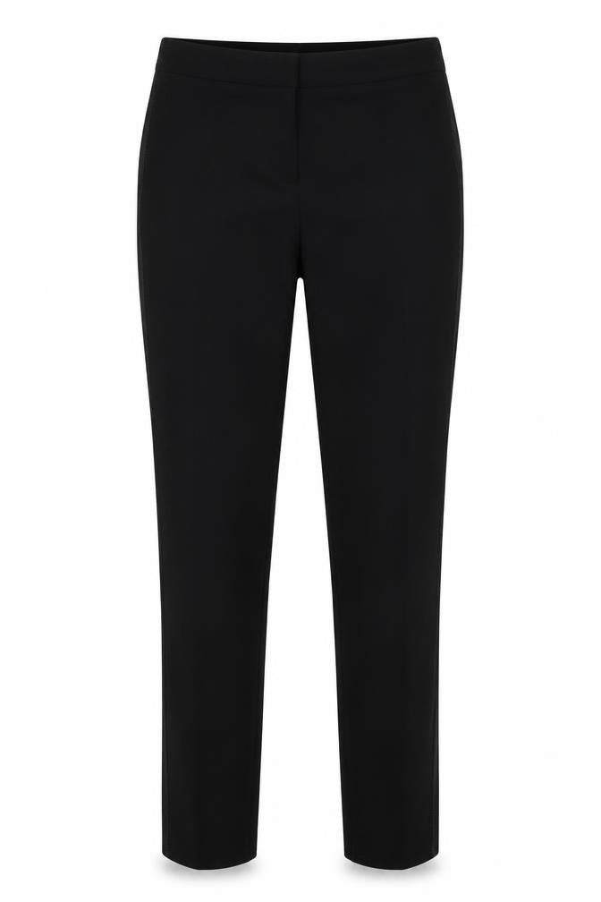 Front view of Marks & Spencer women’s black polyester trousers, size UK 29, in, 27.5-inch leg regular zip
