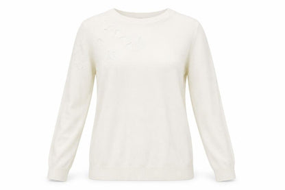 Oasis Womens Ivory Round Neck  Cotton Pullover Jumper Size S