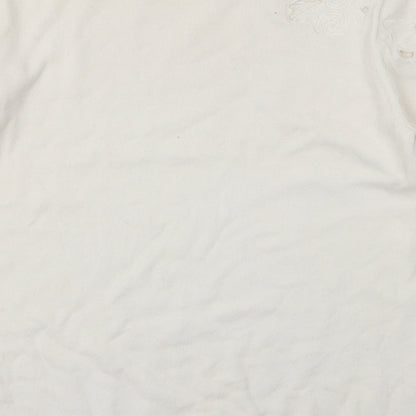 Oasis Womens Ivory Round Neck  Cotton Pullover Jumper Size S