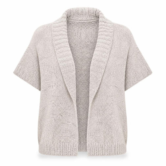 Front view of Witchery women’s beige v-neck acrylic cardigan jumper, size M