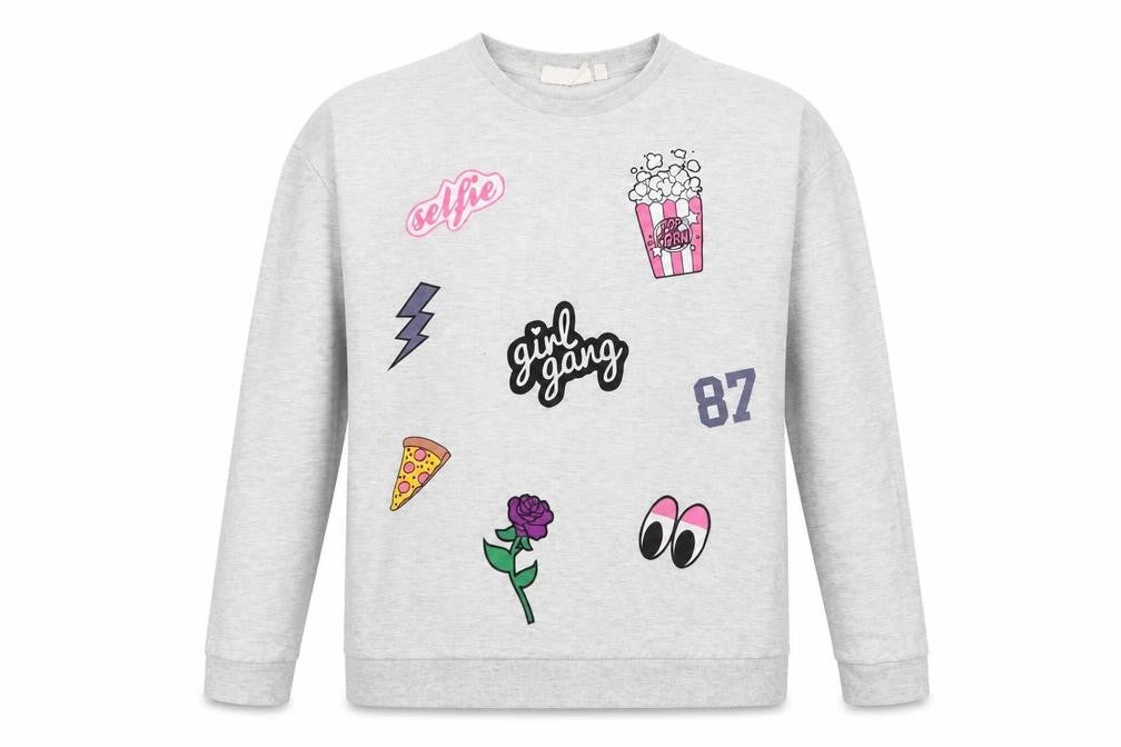 Front view of Tammy Girl girls’ grey cotton pullover sweatshirt, size 14-15, years pullover