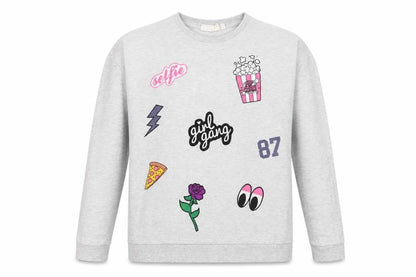Front view of Tammy Girl girls’ grey cotton pullover sweatshirt, size 14-15, years pullover