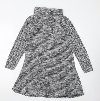 Front view of Miss Sassy women’s silver polyester fit & flare, size S, roll neck pullover
