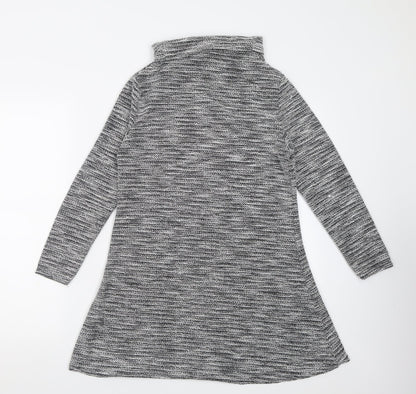 Back view of Miss Sassy women’s silver polyester fit & flare, size S, roll neck pullover
