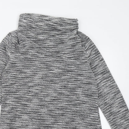 Close-up detail of Miss Sassy women’s silver polyester fit & flare, size S, roll neck pullover