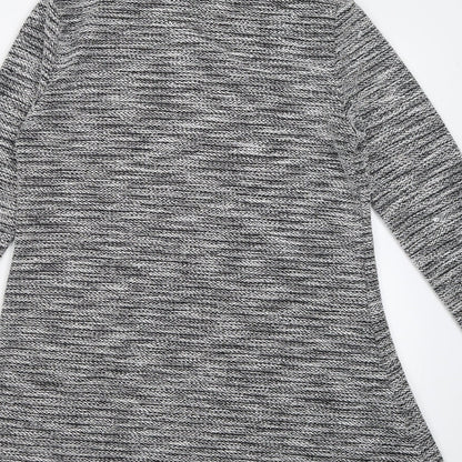 Brand and care label for Miss Sassy women’s silver polyester fit & flare, size S, roll neck pullover