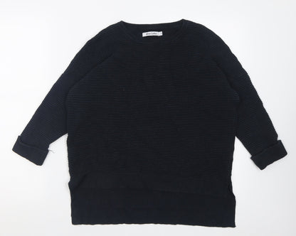 Alice Collins Womens Black Crew Neck Striped Viscose Pullover Jumper Size 12