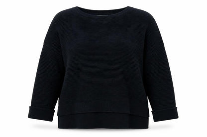 Alice Collins Womens Black Crew Neck Striped Viscose Pullover Jumper Size 12