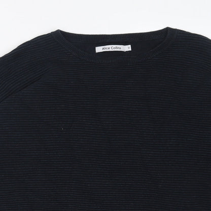 Alice Collins Womens Black Crew Neck Striped Viscose Pullover Jumper Size 12