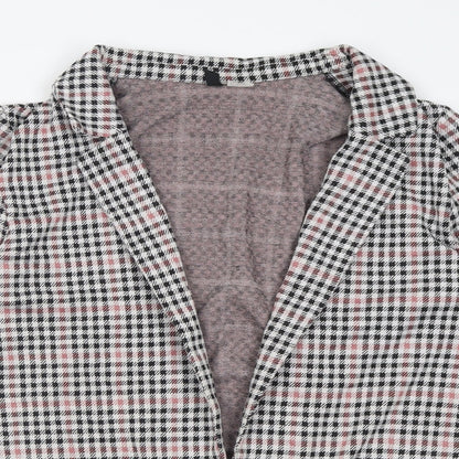 Close-up detail of h^m women’s grey plaid jacket blazer, size S