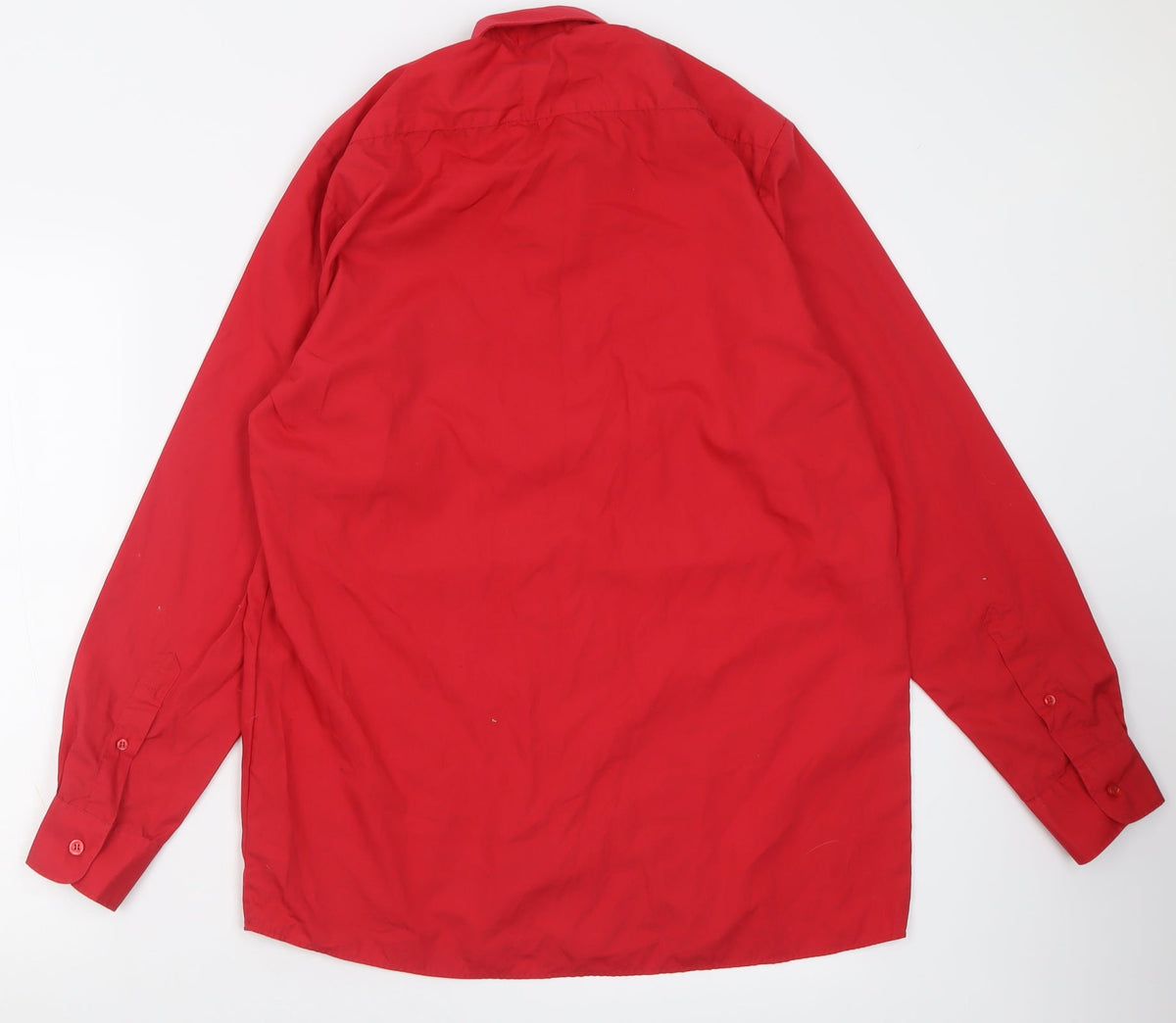 Back view of Banner boys’ red polyacrylate fibre basic button-up, size L, collared button