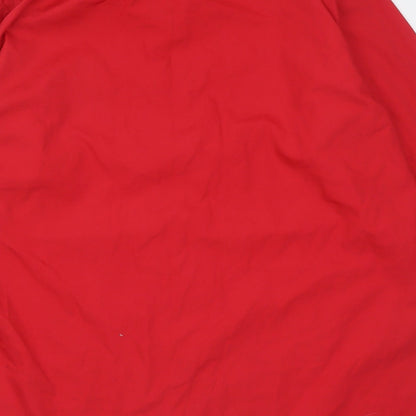Brand and care label for Banner boys’ red polyacrylate fibre basic button-up, size L, collared button