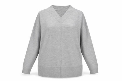 Bonmarché Womens Grey V-Neck Acrylic Pullover Jumper Size M