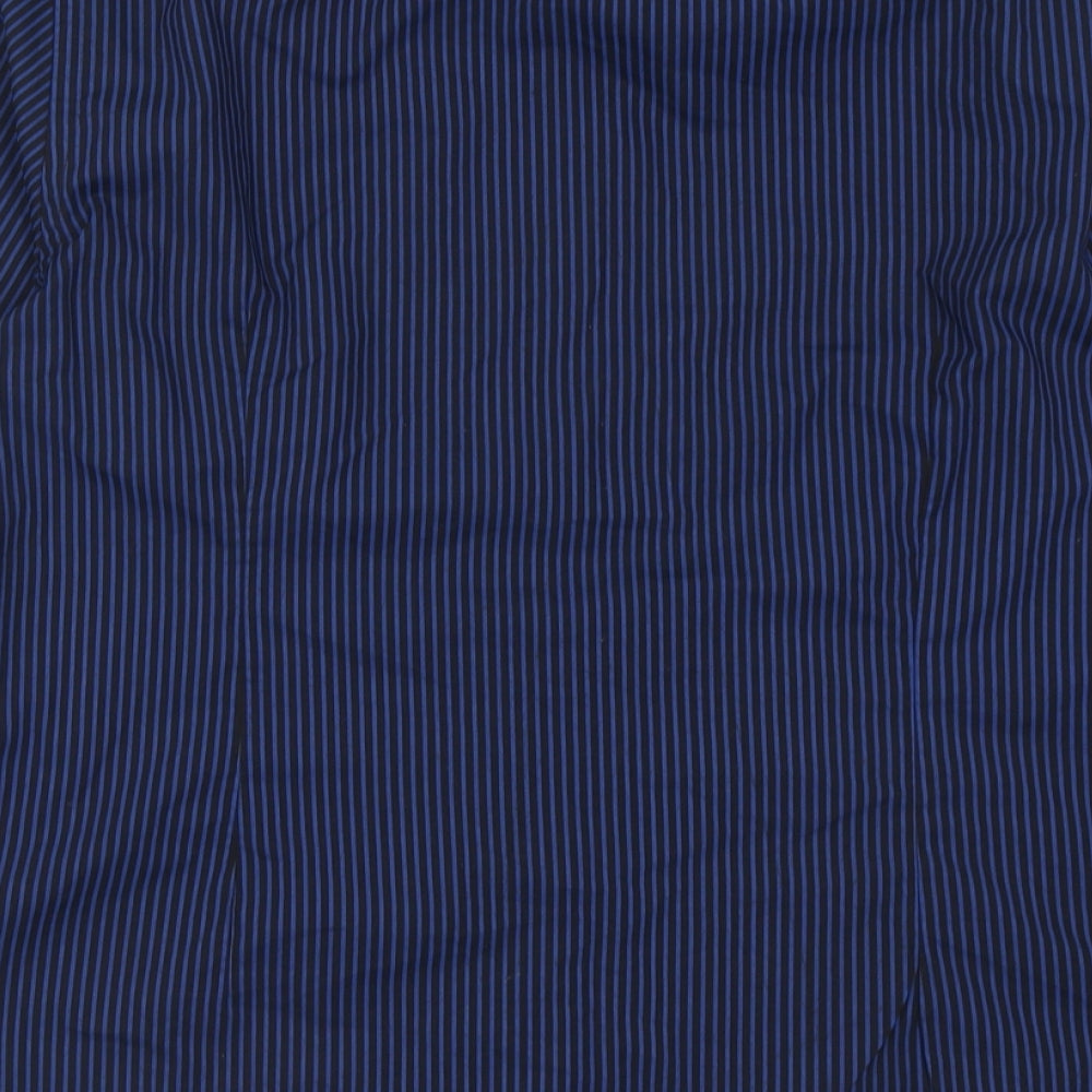 River Island Mens Blue Striped Polyester  Button-Up Size L Collared Button
