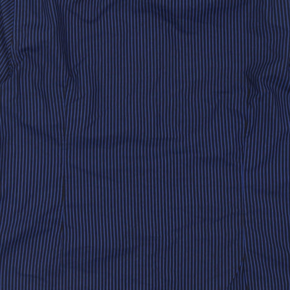 River Island Mens Blue Striped Polyester  Button-Up Size L Collared Button
