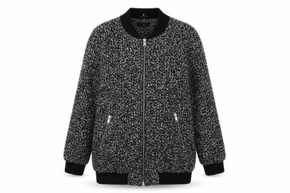 Front view of Sparkle & Fade women’s grey geometric jacket, size L, zip