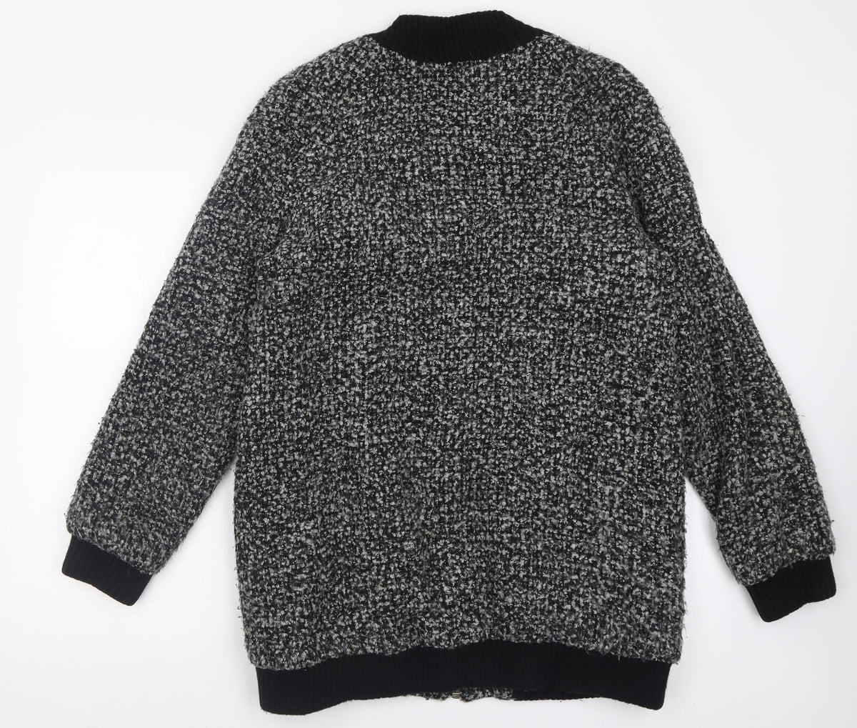 Back view of Sparkle & Fade women’s grey geometric jacket, size L, zip