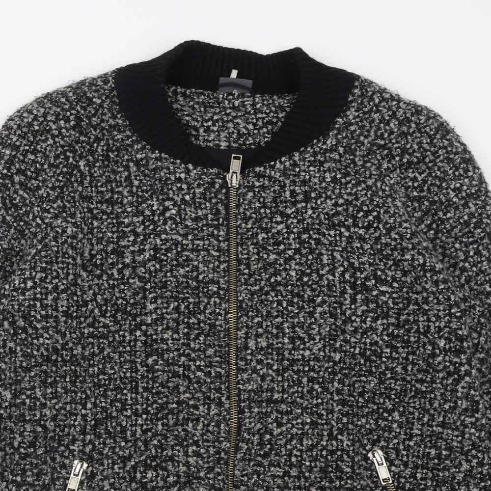 Close-up detail of Sparkle & Fade women’s grey geometric jacket, size L, zip