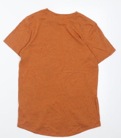 Back view of F&F boys’ orange polyester basic t-shirt, size 11, years crew neck pullover - flecked