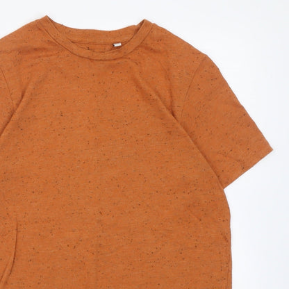Close-up detail of F&F boys’ orange polyester basic t-shirt, size 11, years crew neck pullover - flecked