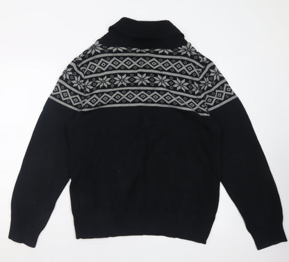 Cedar Wood State Mens Black V-Neck Geometric Cotton Pullover Jumper Size L