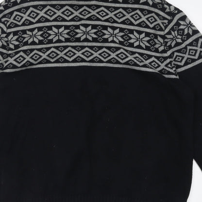 Cedar Wood State Mens Black V-Neck Geometric Cotton Pullover Jumper Size L