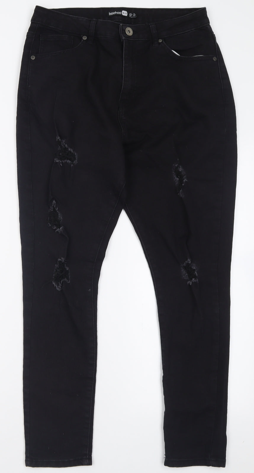 Boohoo Womens Black  Cotton Skinny Jeans Size 14 L27 in Regular Button