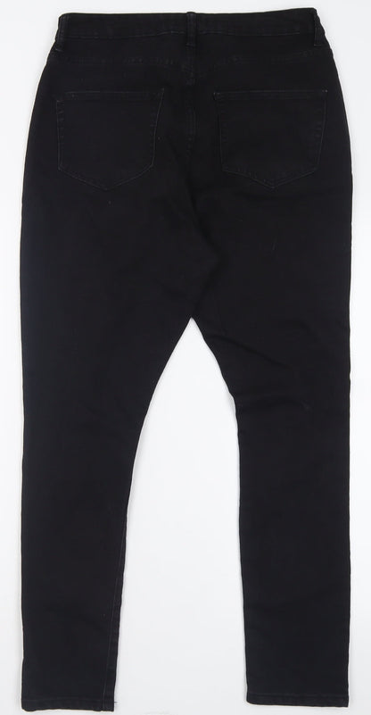 Boohoo Womens Black  Cotton Skinny Jeans Size 14 L27 in Regular Button