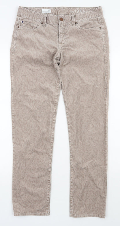 Gap Womens Beige Animal Print Cotton Straight Jeans Size 30 in L29.5 in Regular Zip
