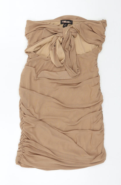 Pink vanilla Womens Beige  Polyester Mini  Size 10  Off the Shoulder Tie