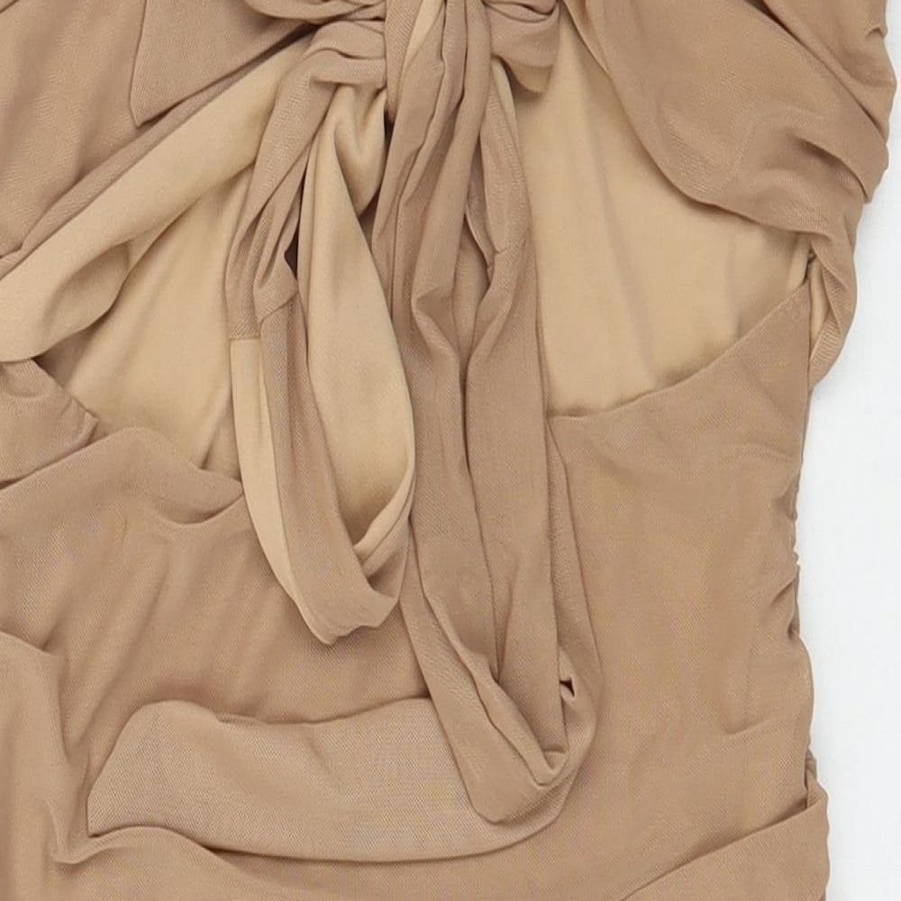 Pink vanilla Womens Beige  Polyester Mini  Size 10  Off the Shoulder Tie