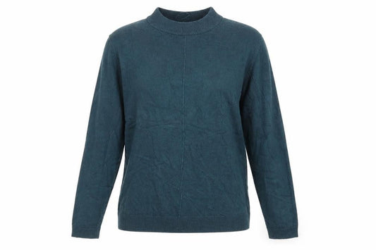 Front view of INTUITION women’s blue round neck acrylic jumper, size UK 12, -, size UK 12-14