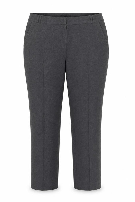 Front view of Atmosphere women’s grey polyester chino trousers, size UK 16, 26-inch leg regular zip