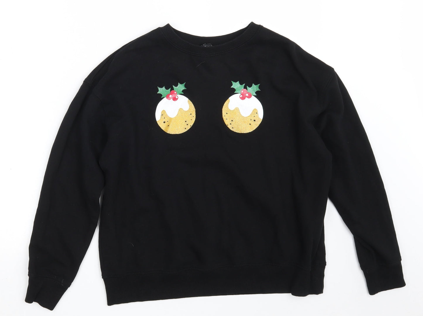 New Look Womens Black  Cotton Pullover Sweatshirt Size S   - Christmas