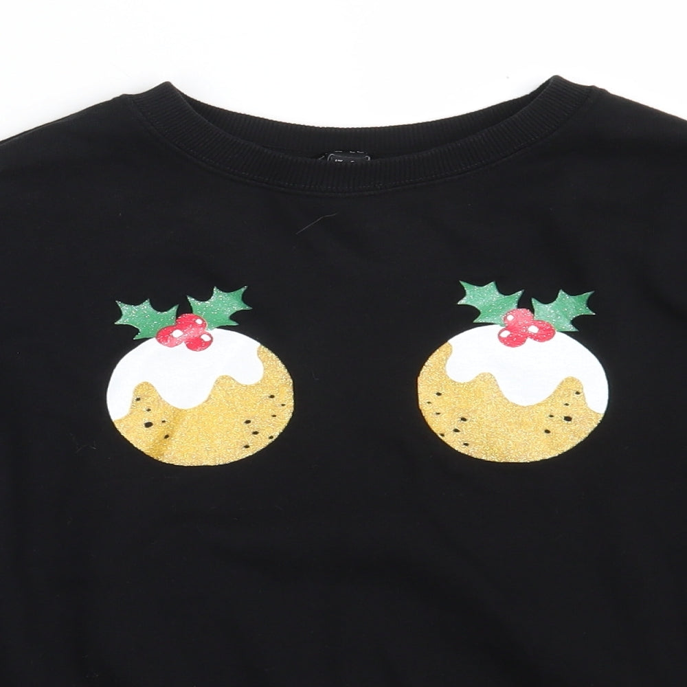 New Look Womens Black  Cotton Pullover Sweatshirt Size S   - Christmas