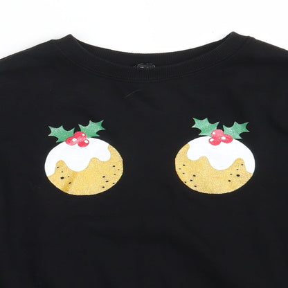 New Look Womens Black  Cotton Pullover Sweatshirt Size S   - Christmas