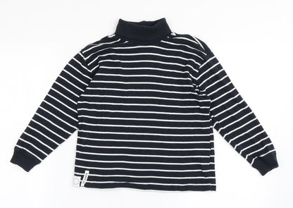 Zara Girls Blue Striped Cotton Basic T-Shirt Size 6 Years Roll Neck Pullover