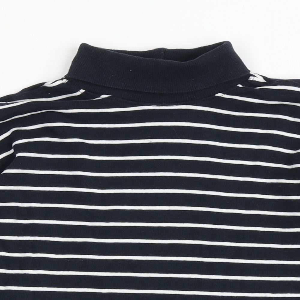 Zara Girls Blue Striped Cotton Basic T-Shirt Size 6 Years Roll Neck Pullover