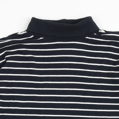Zara Girls Blue Striped Cotton Basic T-Shirt Size 6 Years Roll Neck Pullover