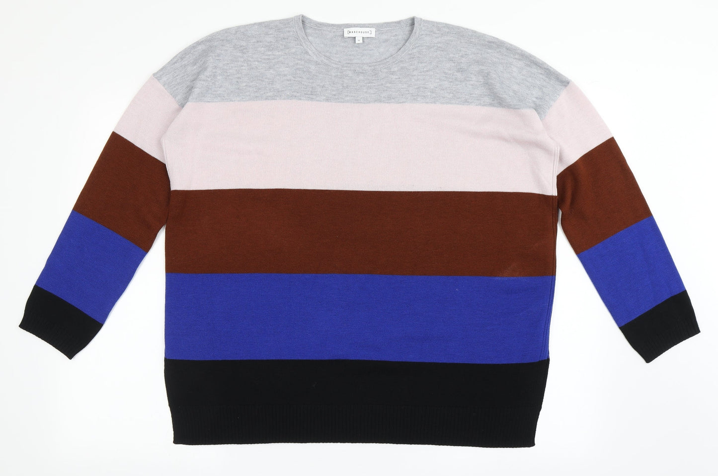 Warehouse Womens Multicoloured Round Neck Striped Polyester Pullover Jumper Size 12