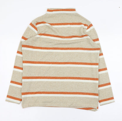 TU Womens Beige Mock Neck Striped Polyester Pullover Jumper Size 14
