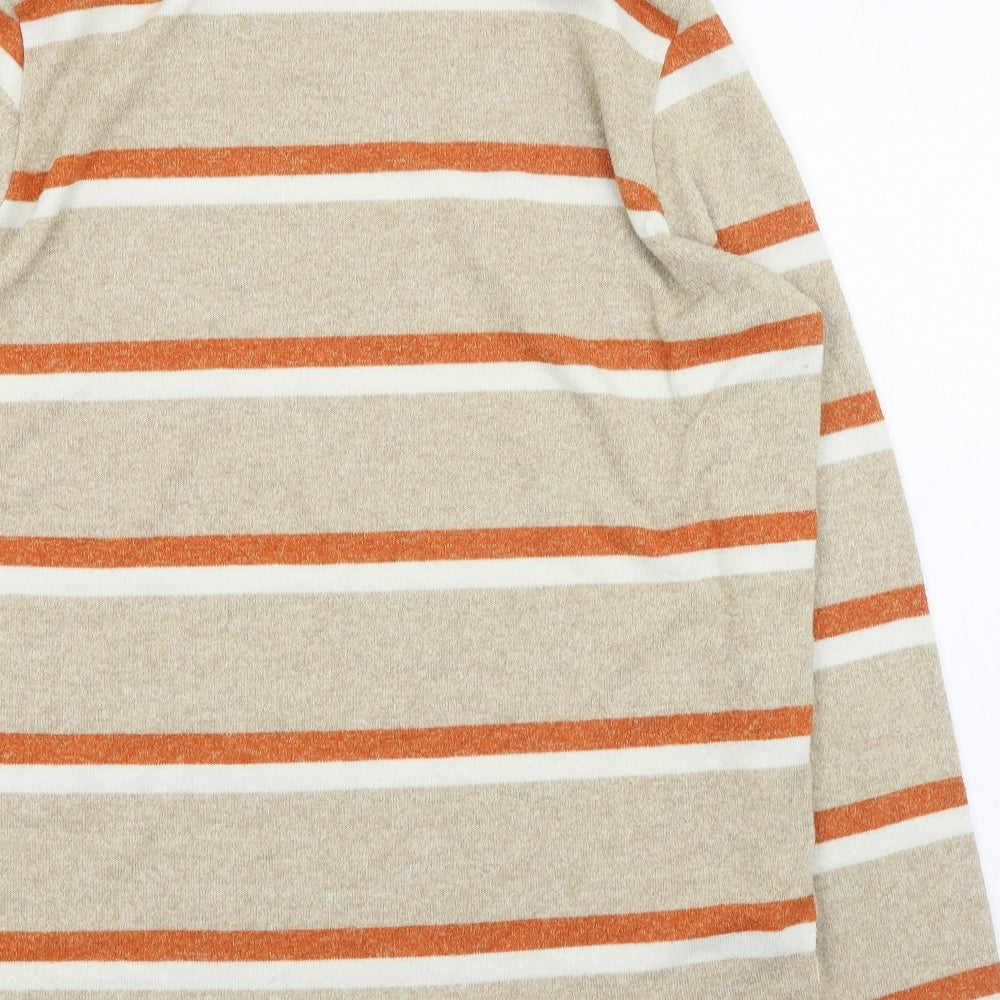 TU Womens Beige Mock Neck Striped Polyester Pullover Jumper Size 14