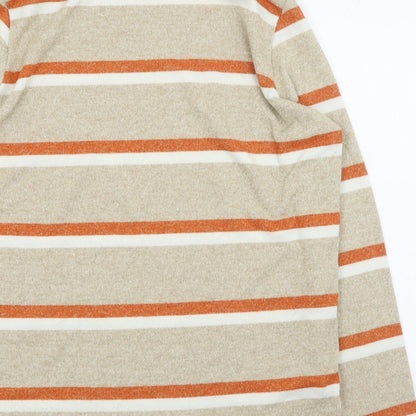 TU Womens Beige Mock Neck Striped Polyester Pullover Jumper Size 14
