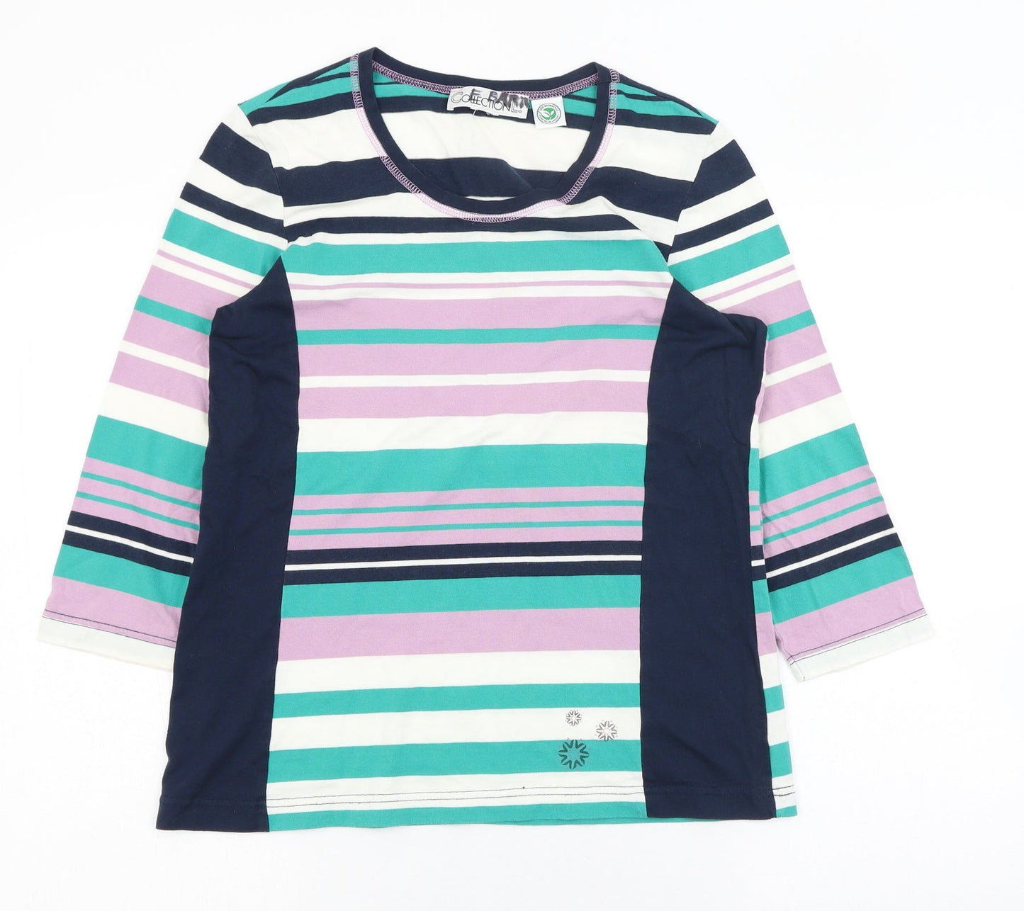 Collection Womens Blue Striped Polyester Basic T-Shirt Size L Round Neck