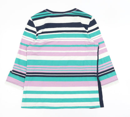 Collection Womens Blue Striped Polyester Basic T-Shirt Size L Round Neck