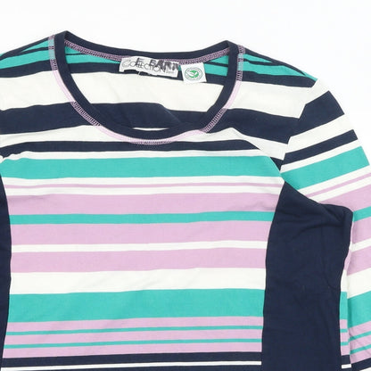 Collection Womens Blue Striped Polyester Basic T-Shirt Size L Round Neck