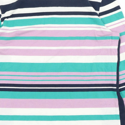 Collection Womens Blue Striped Polyester Basic T-Shirt Size L Round Neck