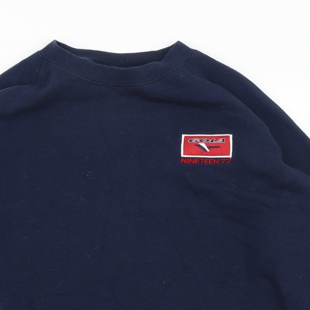 Close-up detail of Gola boys’ blue polyester pullover sweatshirt, size 11-12, years pullover